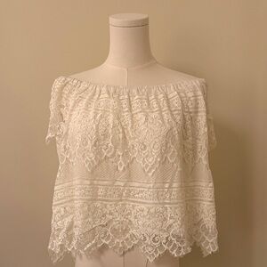 Cupcakes & Cashmere Ivory Lace Accent Blouse